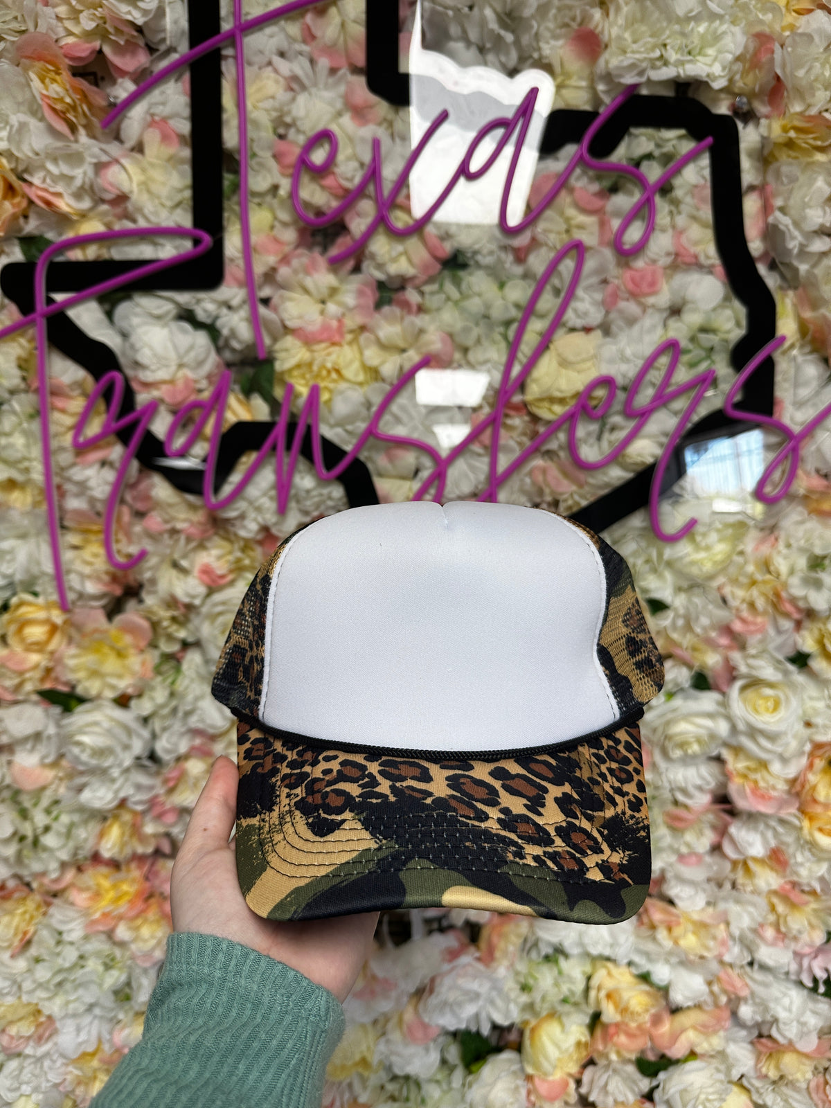RESTOCK Arriving 10/16 Camo/Leopard Mesh Trucker Hat with Camo/Leopard Brim