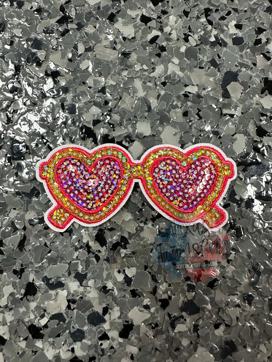 Sequin Heart Sunglasses Iron-On Patch