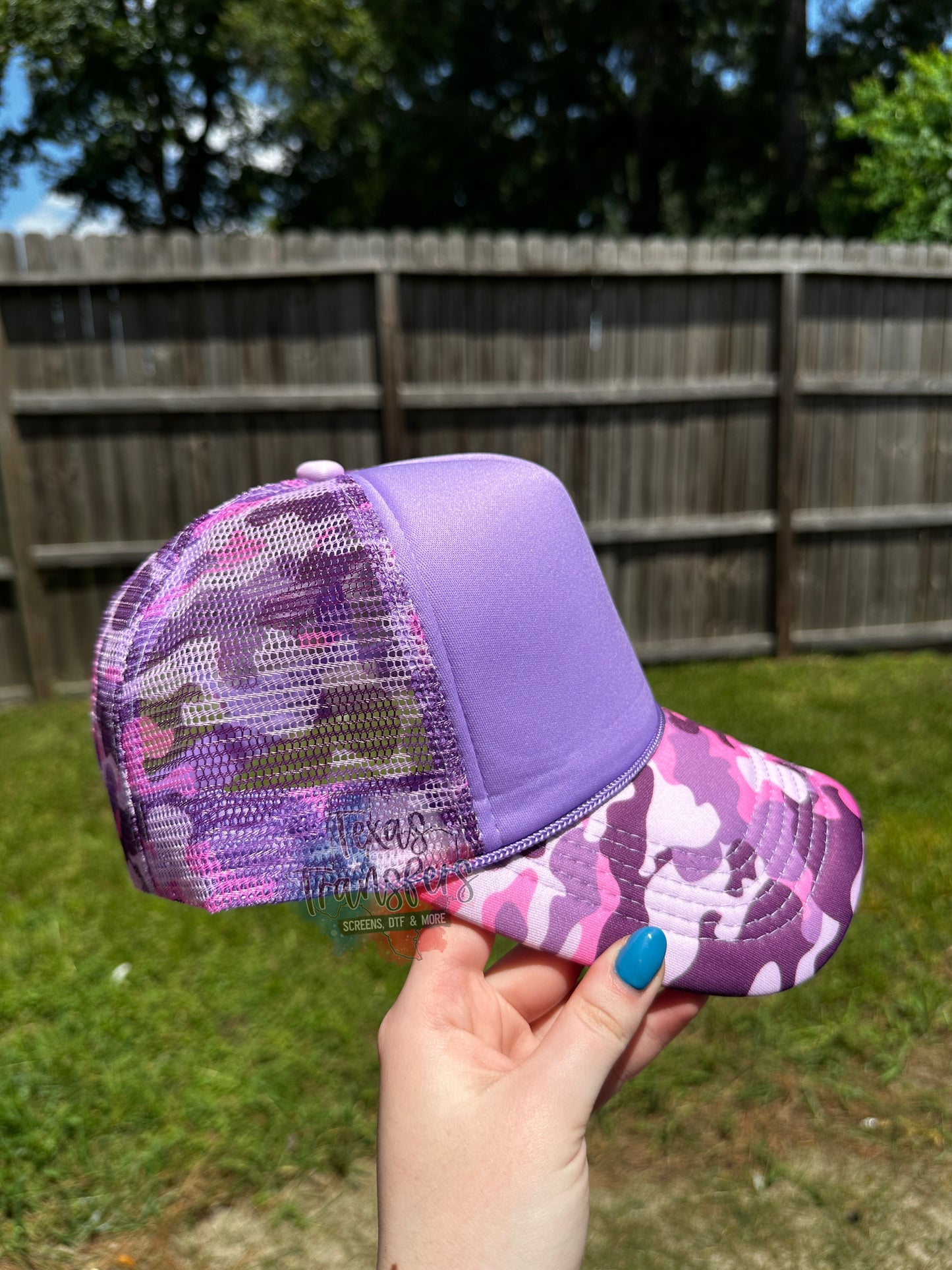 Purple Camo Trucker Hat - Texas Transfers and Designs