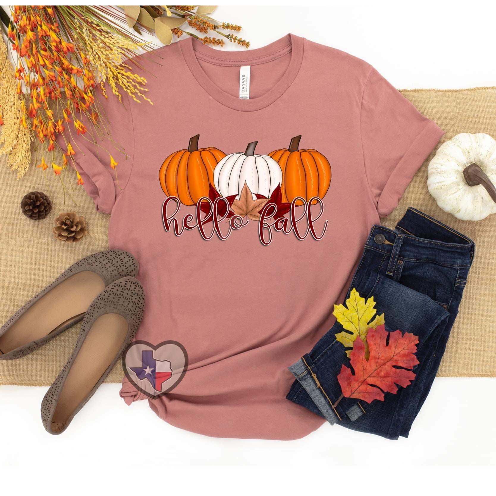 Hello Fall Pumpkins DTF - Texas Transfers and Designs