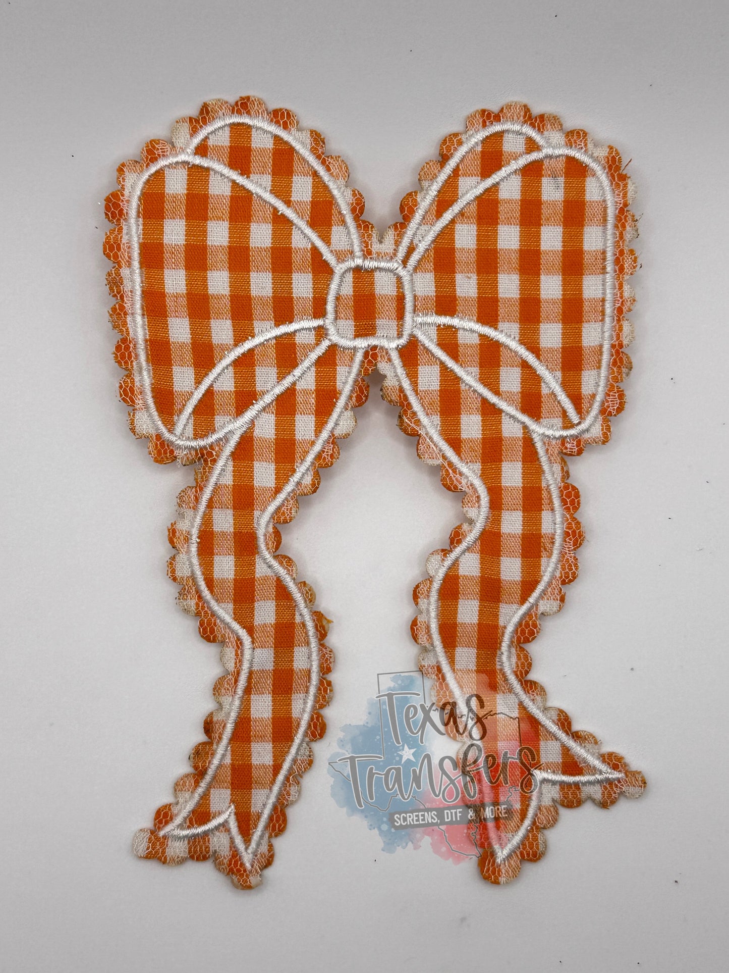 6” Orange Gingham Bow Iron-On PATCH