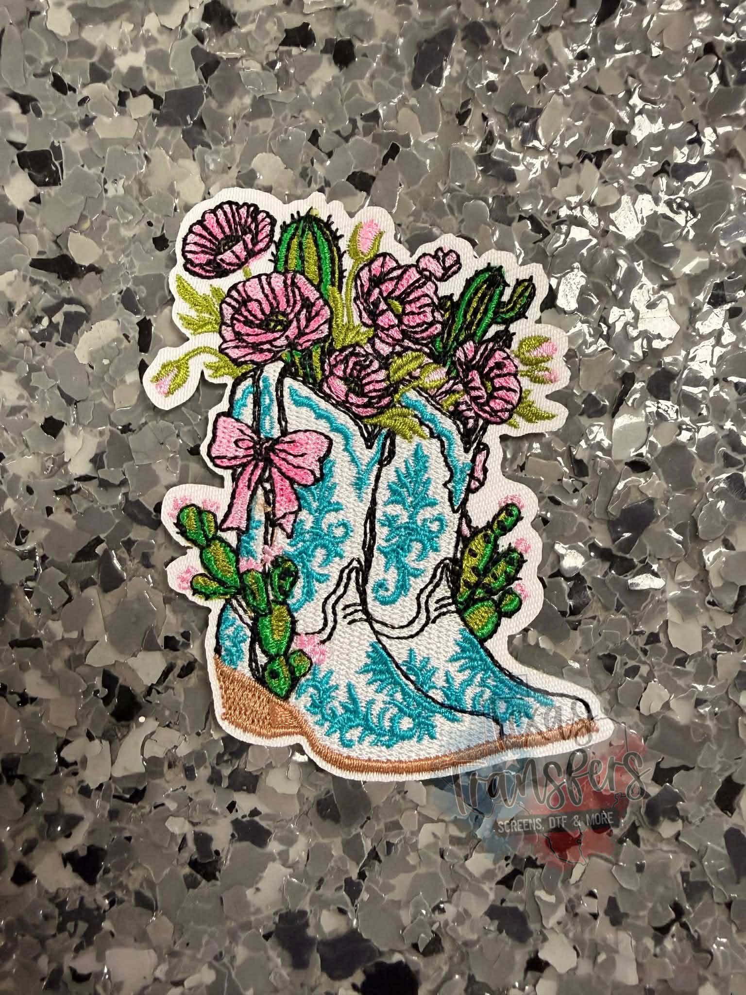 Boots and Flowers Iron-On Patch - Texas Transfers and Designs