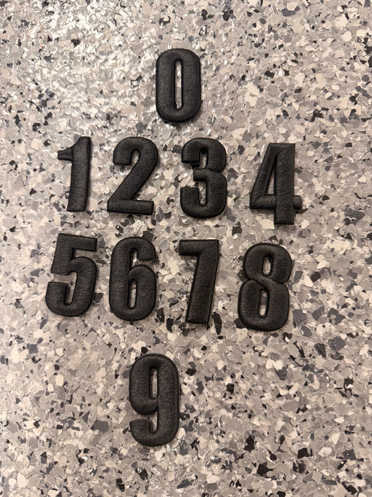 Black 3D Embroidered Numbers Iron-On Patch (Multiple Options)