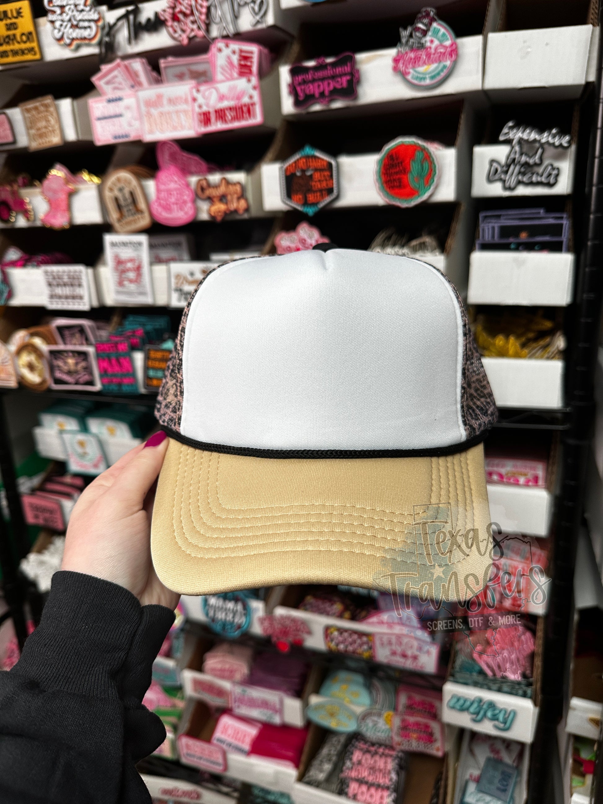 Tan Leopard Trucker Hat - Texas Transfers and Designs