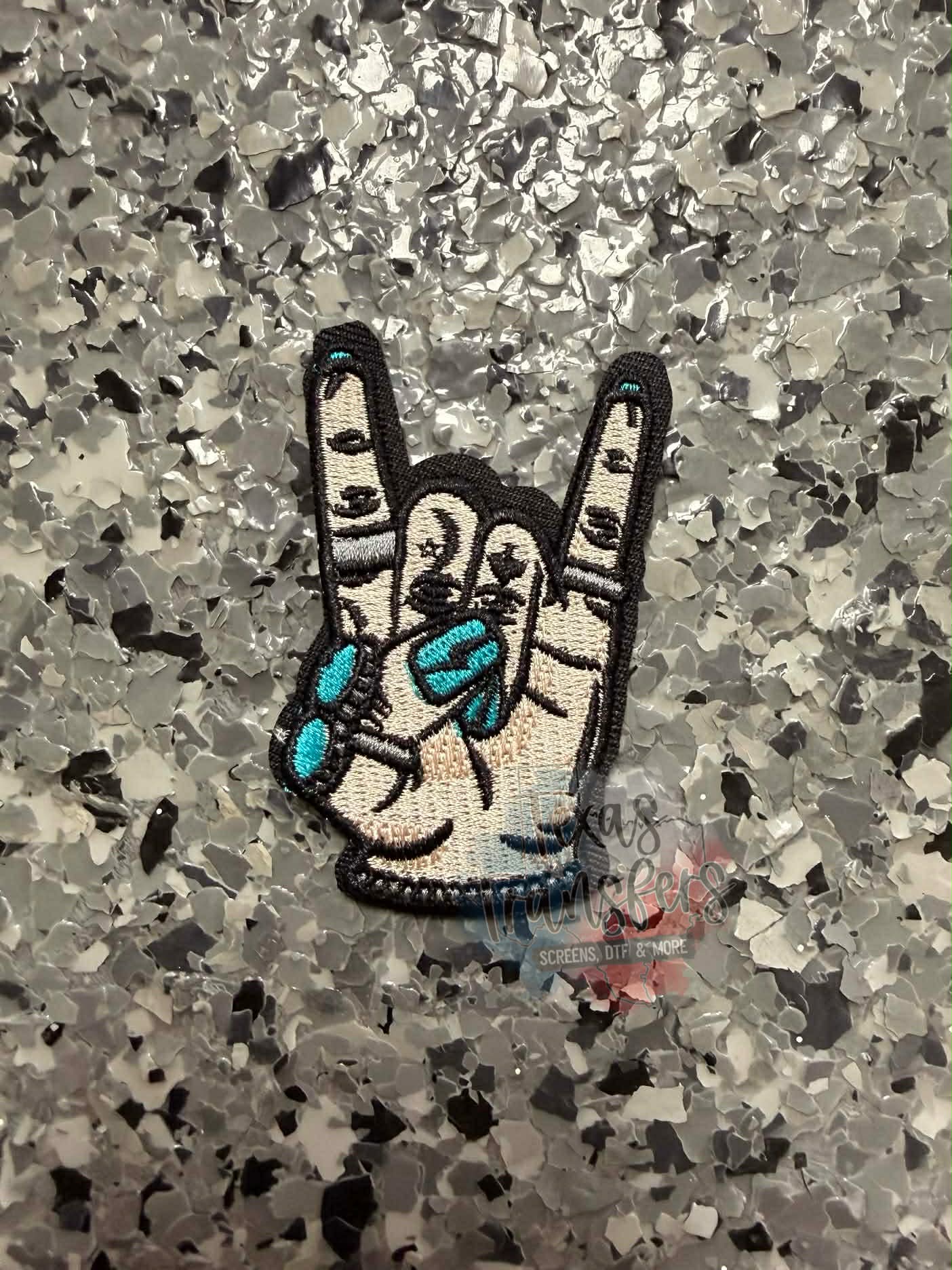 Rocker Turquoise Hands Iron-On Patch - Texas Transfers and Designs