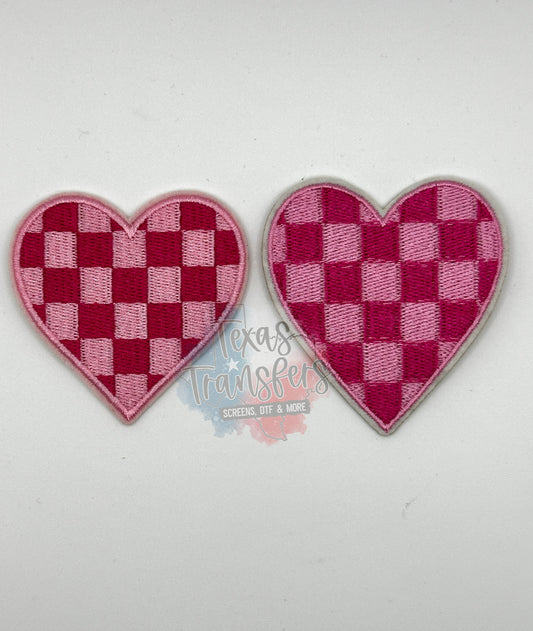 Pink Checker Heart Iron-On PATCH *DISCONTINUED* - Texas Transfers and Designs