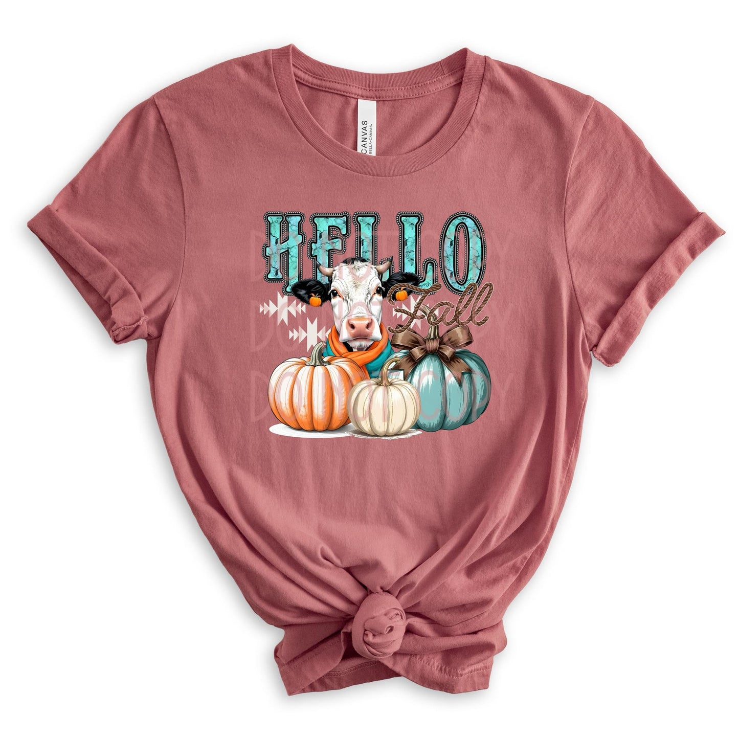 Hello Fall Cow DTF - Texas Transfers and Designs