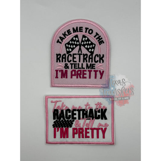 Take Me To The Racetrack RECTANGLE Iron-On PATCH - Texas Transfers and Designs