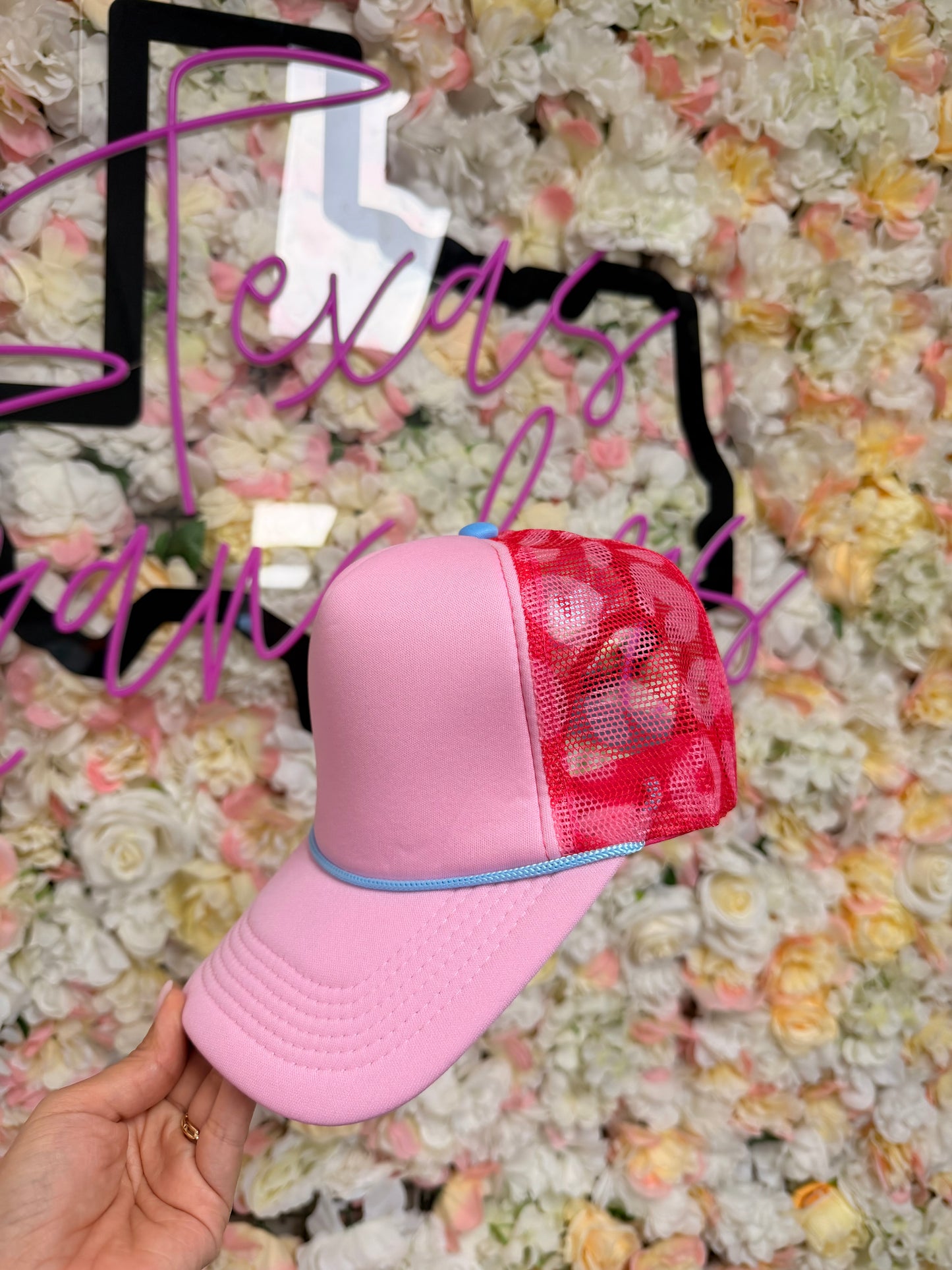 Light Pink and Hot Pink Large Leopard Mesh Trucker Hat