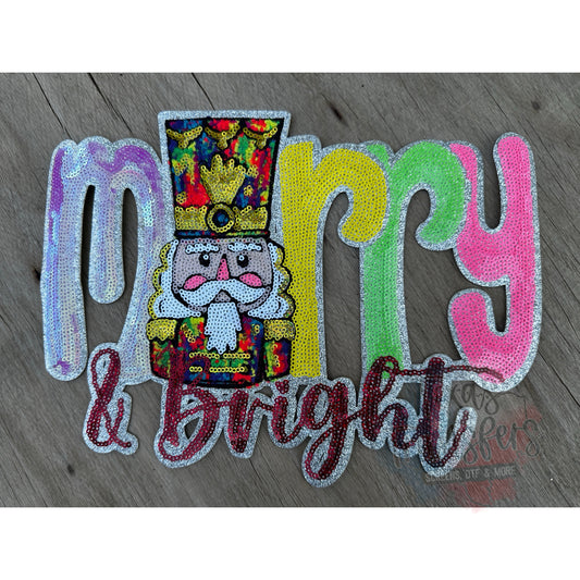 Merry and Bright Nutcracker Sequin XL Iron-On PATCH - Texas Transfers and Designs