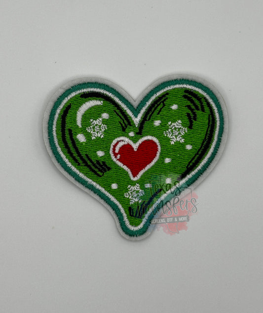 Grinch Heart Iron on Patch - Texas Transfers and Designs