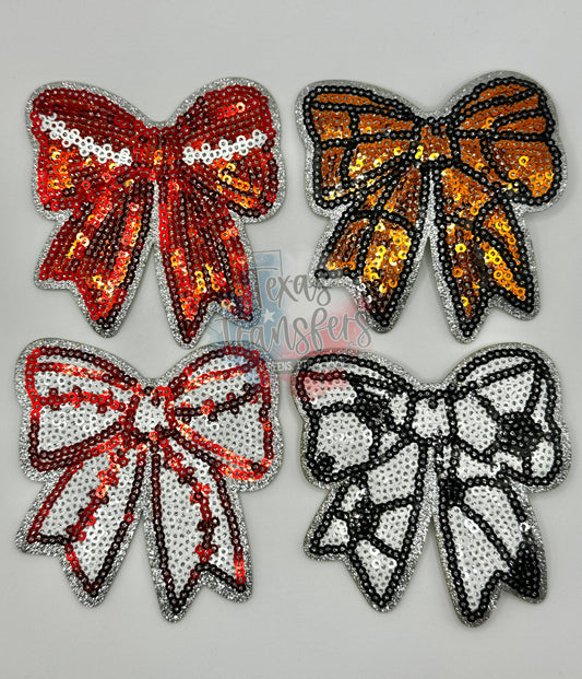Sequin Sports Bows Iron-On PATCH - Texas Transfers and Designs