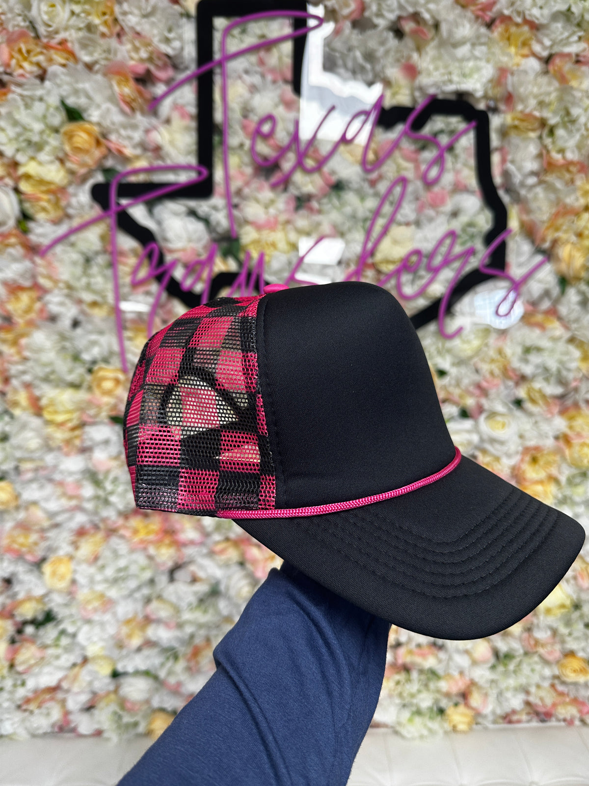 Black Front/ Hot Pink Checker Trucker Hat