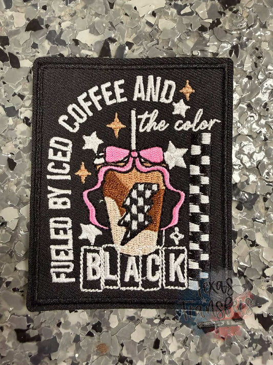 Fueled by Coffee and the color Black Iron-On Patch - Texas Transfers and Designs