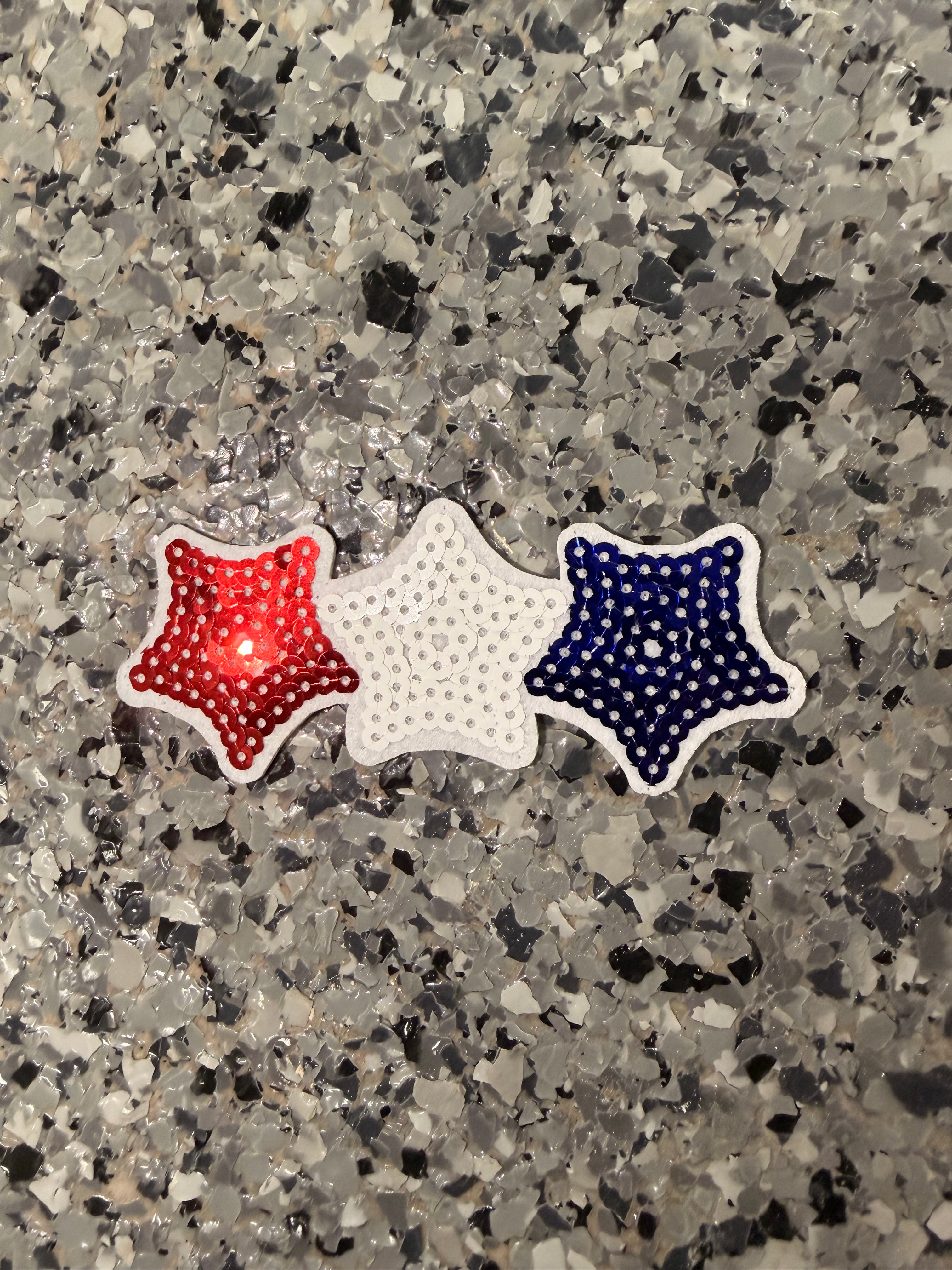 Red White Blue Star Trio Iron-On Patch - Texas Transfers and Designs