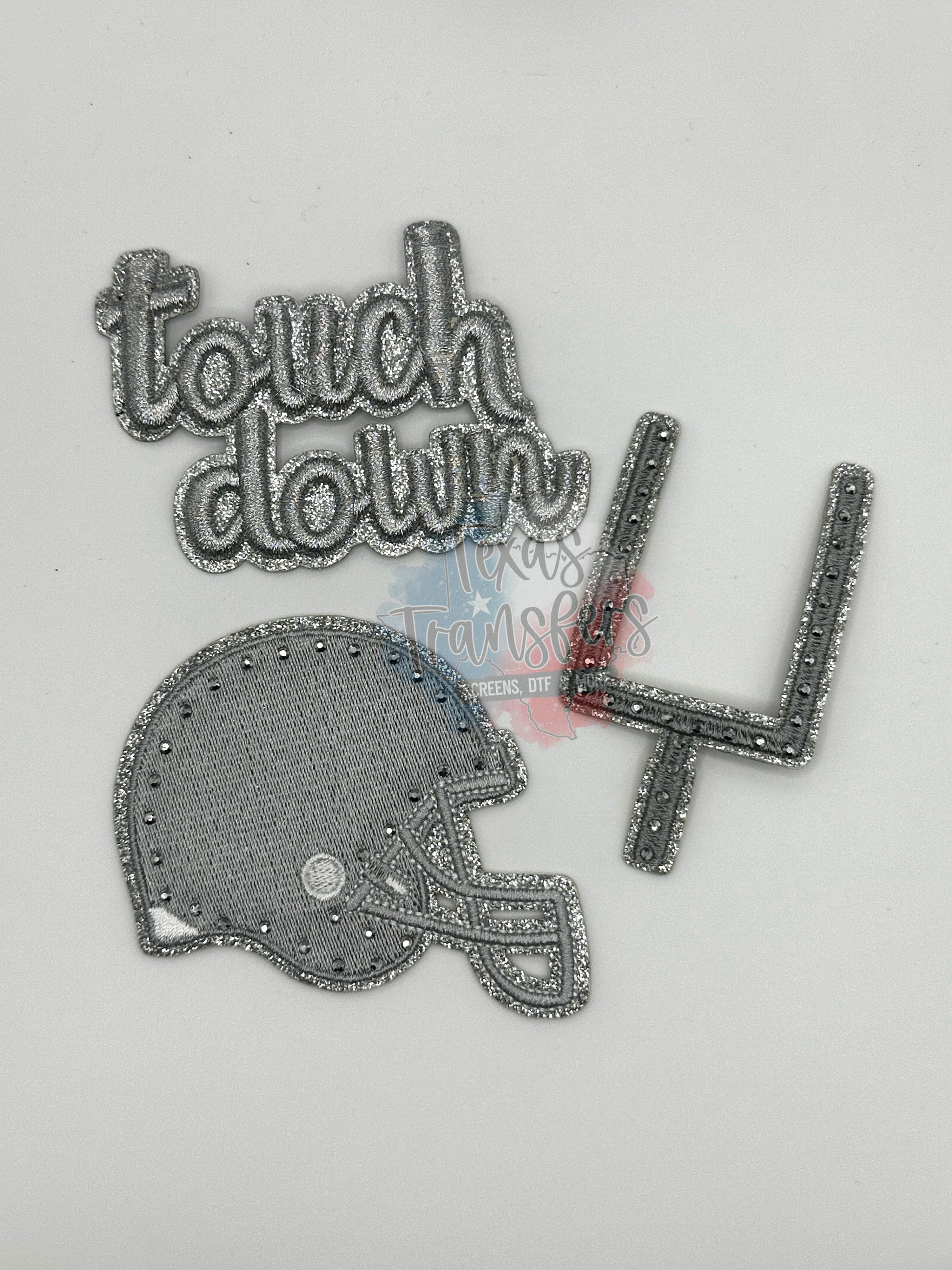 Rhinestone/Glitter Football Set (Silver) Iron-On Patches - Texas Transfers and Designs