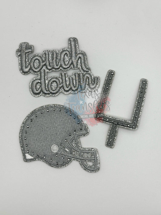 Rhinestone/Glitter Football Set (Silver) Iron-On Patches - Texas Transfers and Designs