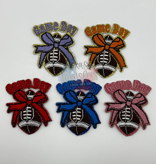 Glitter Game Day Football Bows Iron-On PATCH - Texas Transfers and Designs