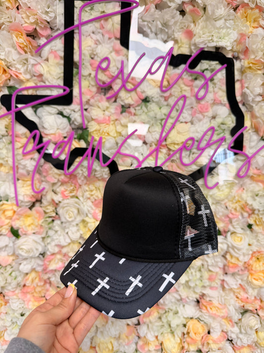 Black Cross Trucker Hat - Texas Transfers and Designs