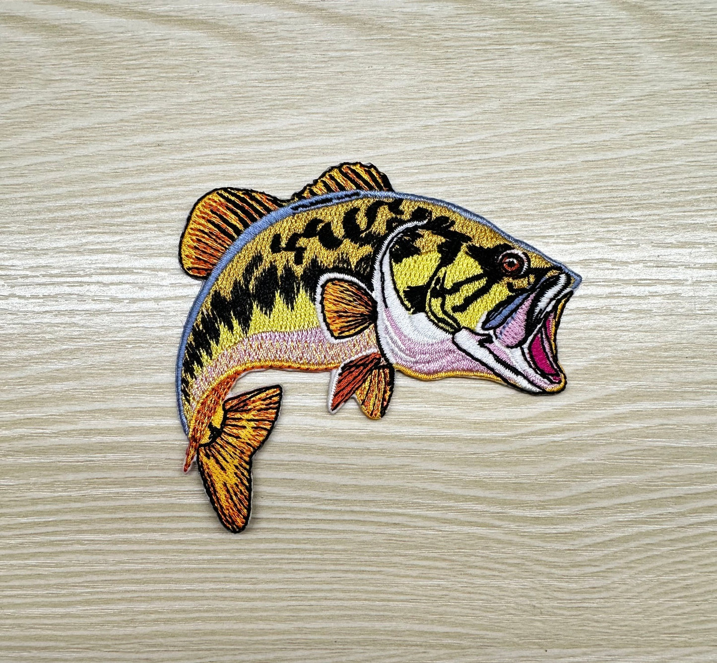 Bass Curved Fish Iron-On PATCH - Texas Transfers and Designs