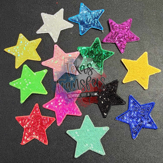 2.5" Sequin Stars (Embroidered Outline) Iron On Patches