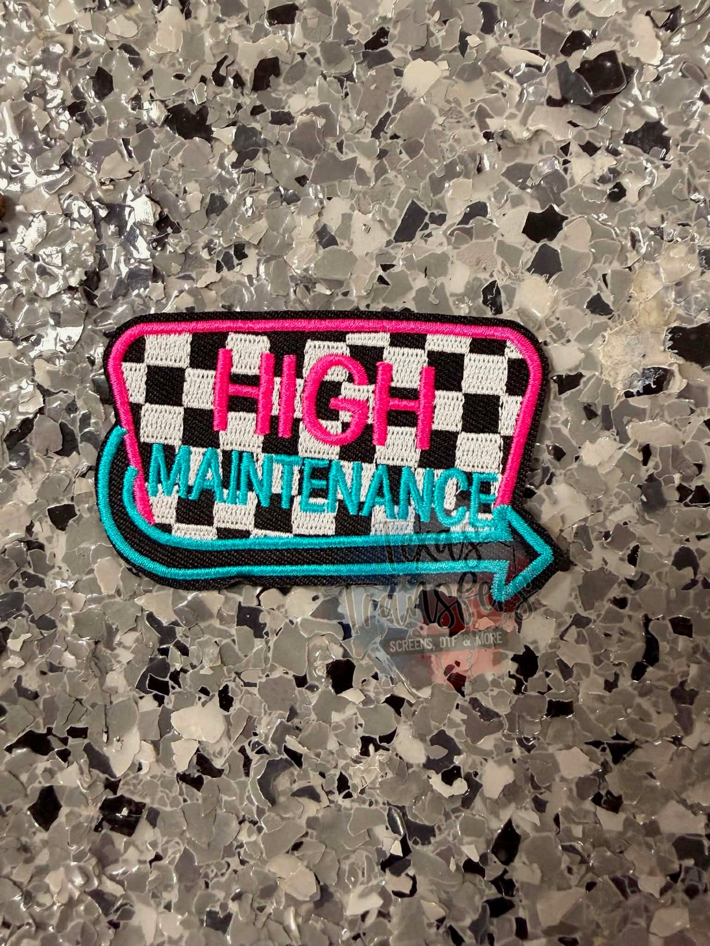 High Maintenance Checkered Iron-On Patch - Texas Transfers and Designs