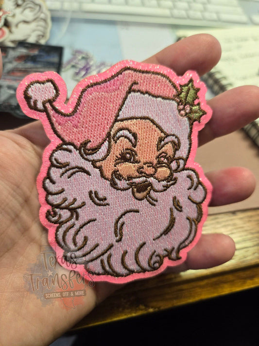 Hot Pink Santa Iron on Patch - Texas Transfers and Designs