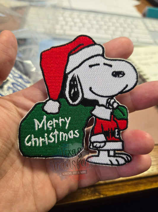 Merry Christmas Dog Iron on Patch - Texas Transfers and Designs