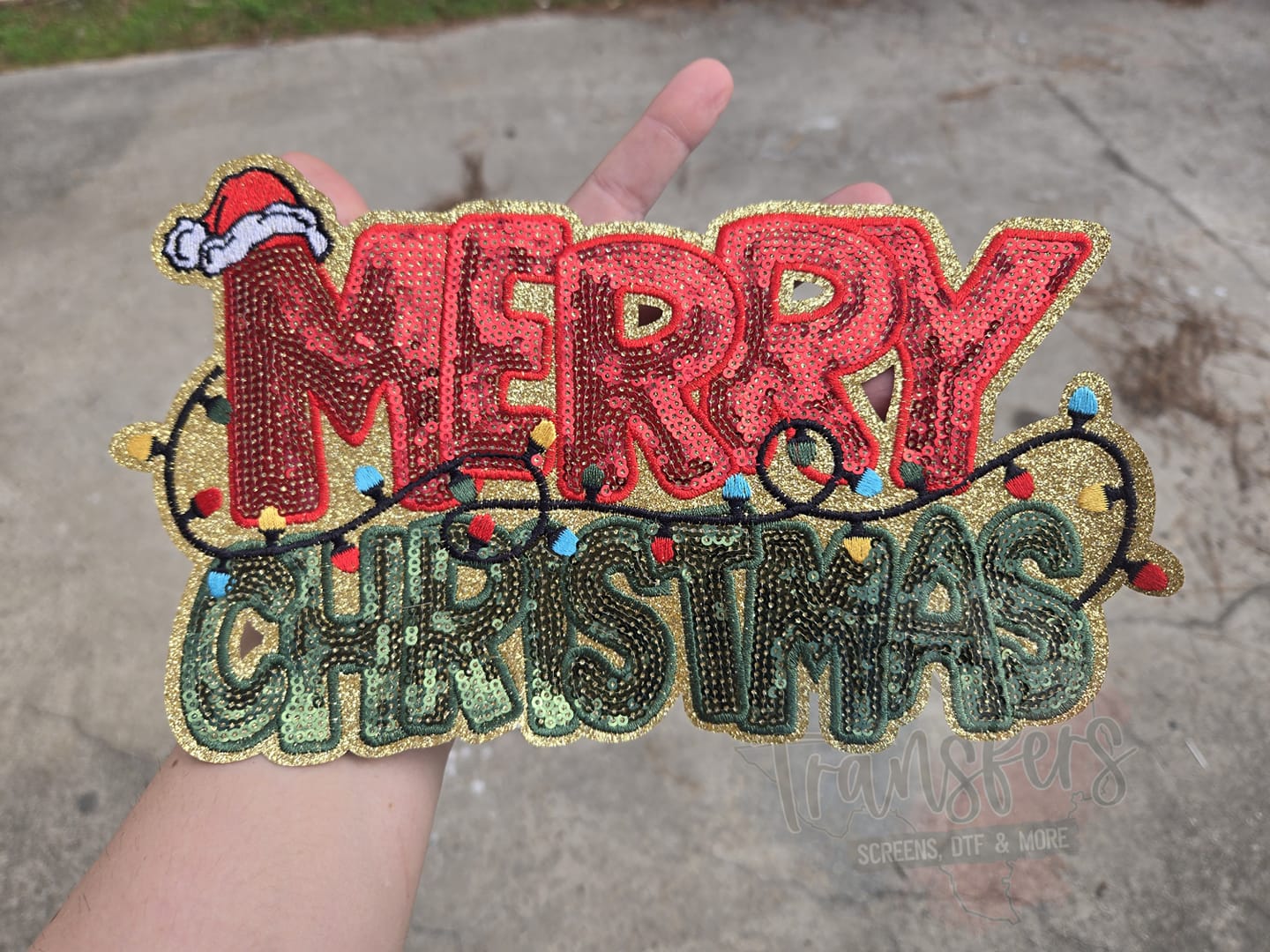 Merry Christmas XL Iron-On Patch - Texas Transfers and Designs