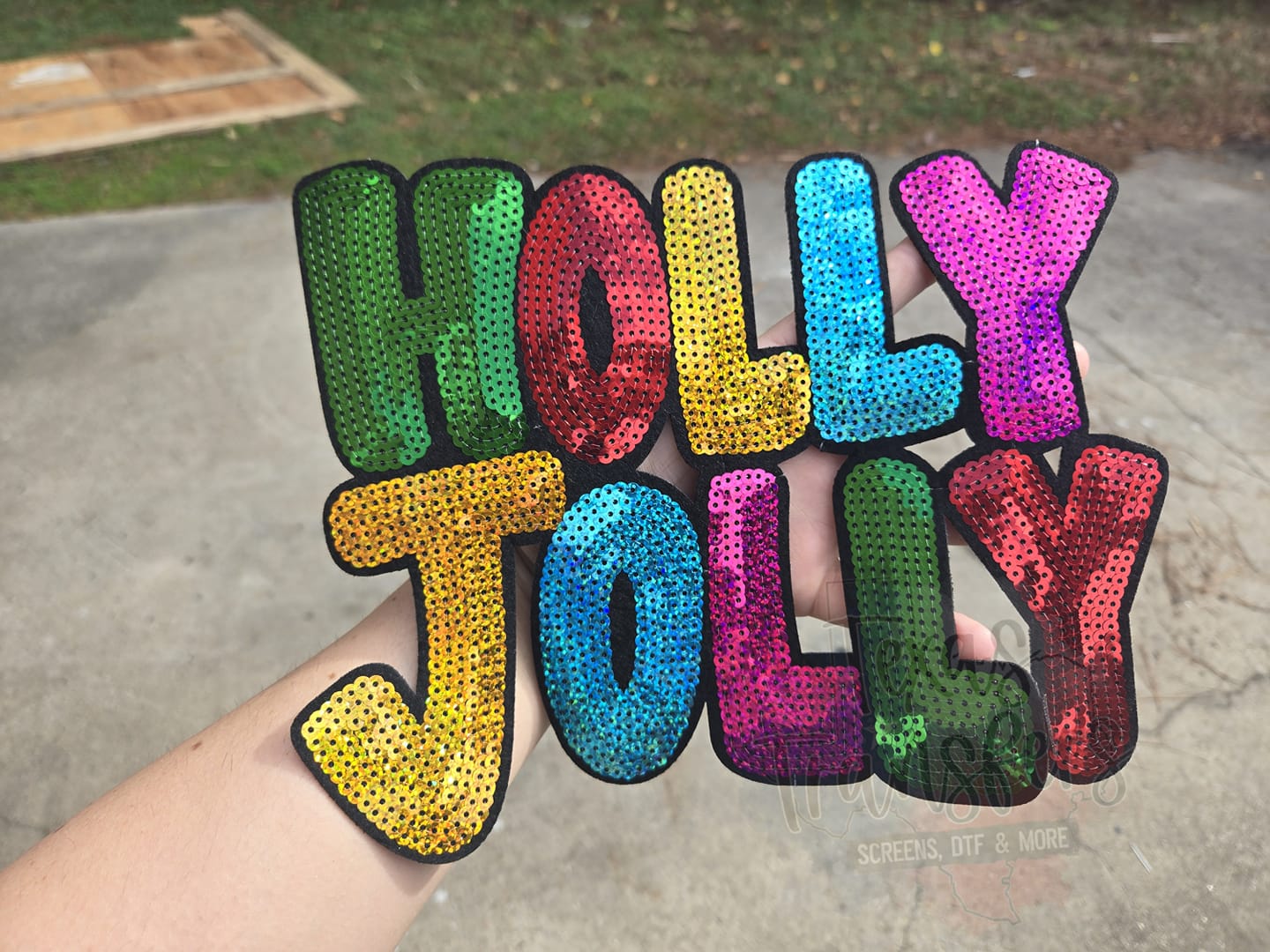 Holly Jolly XL Iron-On Patch (Colorful) - Texas Transfers and Designs