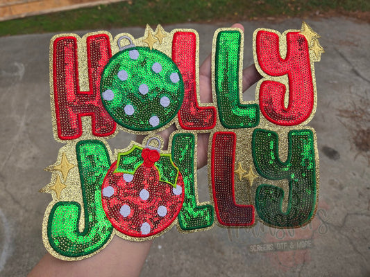 Holly Jolly XL Iron-On Patch (Green/Red) - Texas Transfers and Designs