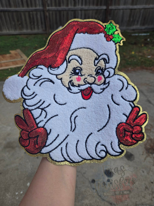 Peace Santa XL Iron-On Patch - Texas Transfers and Designs