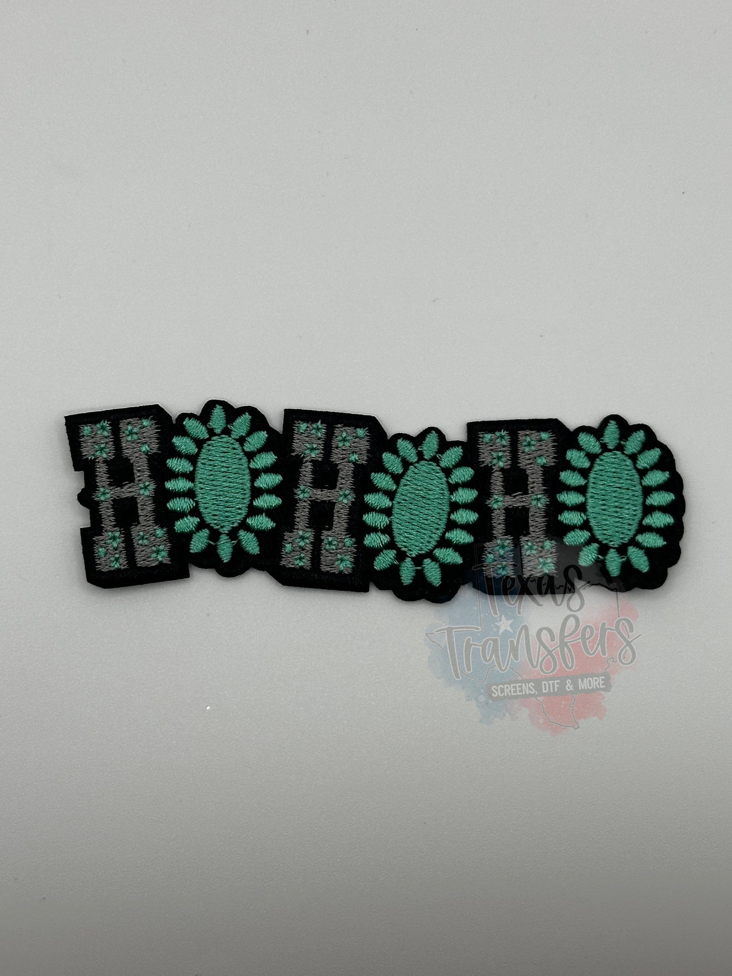 Ho Ho Ho Turquoise Iron-On PATCH - Texas Transfers and Designs