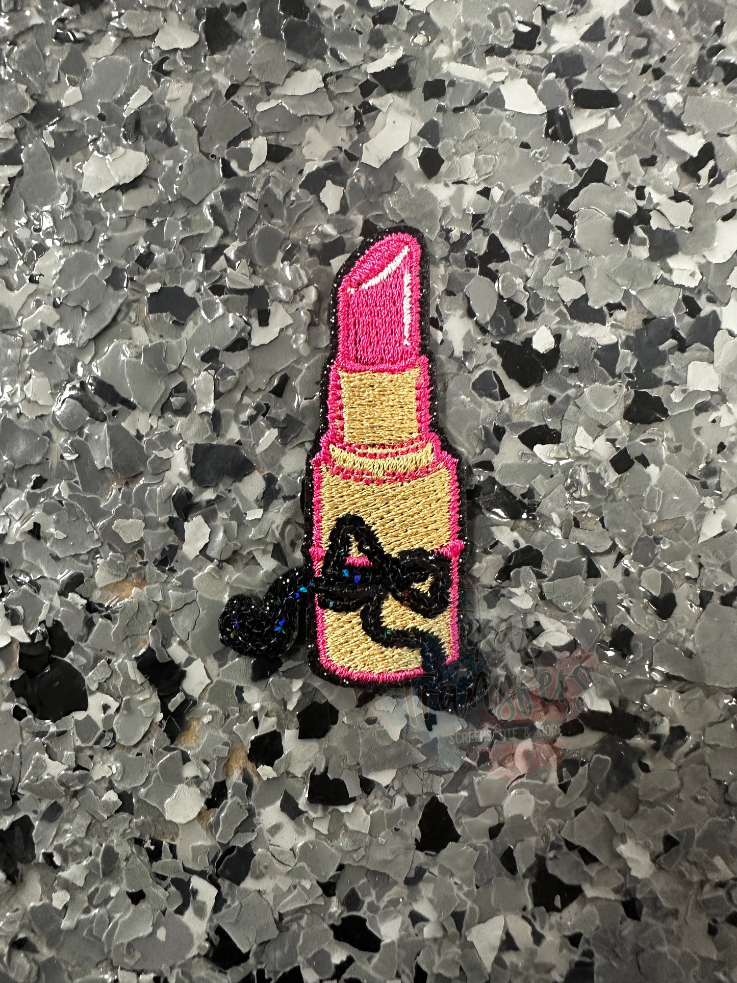 Pink Lipstick with Bow Iron-On Patch