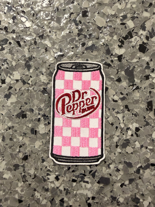 Pink Checker Pepper Soda Can Iron-On Patch