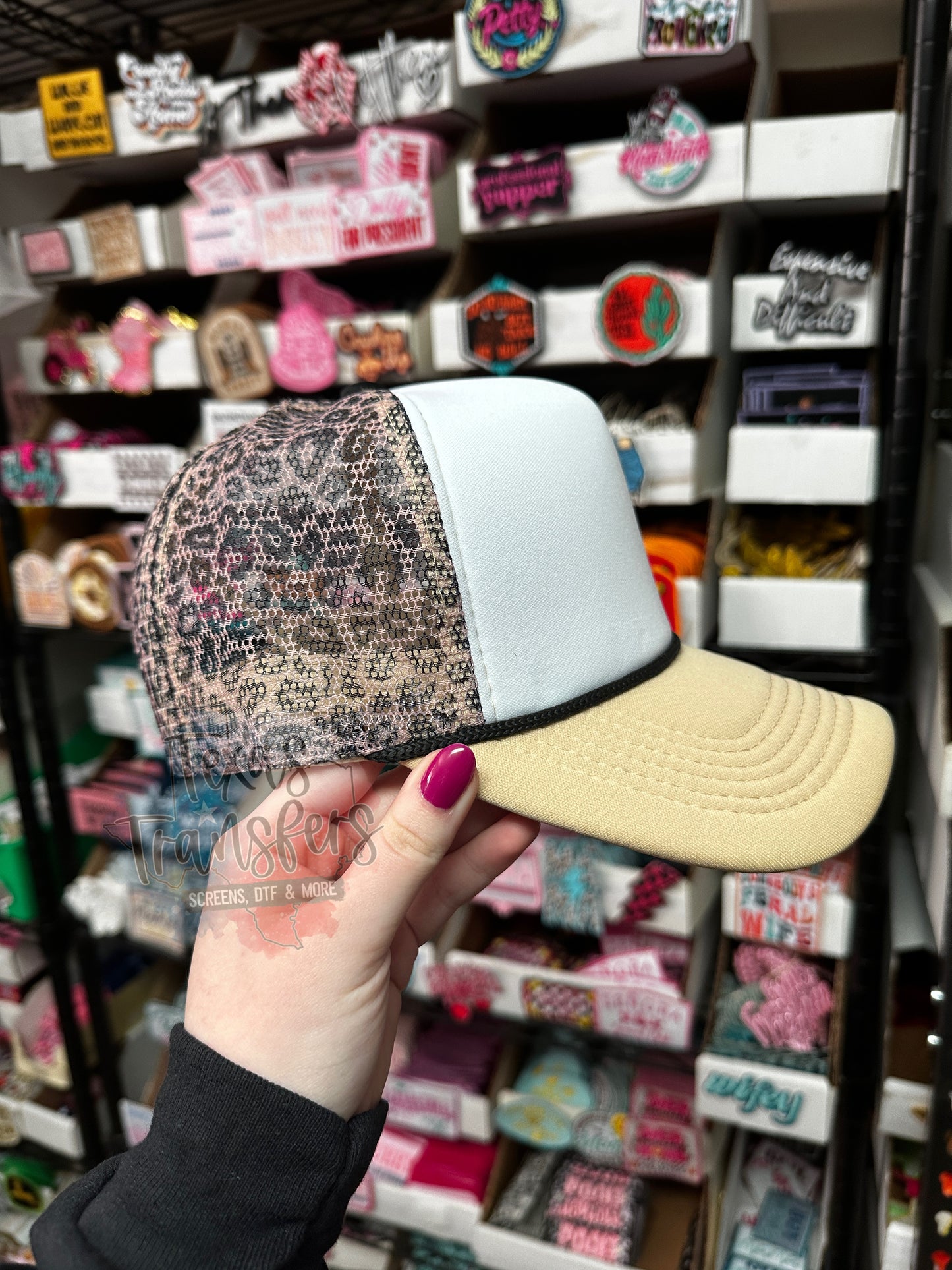 Tan Leopard Trucker Hat - Texas Transfers and Designs