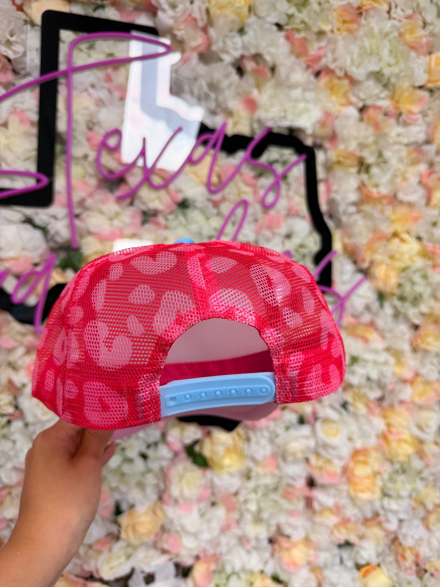 Light Pink and Hot Pink Large Leopard Mesh Trucker Hat