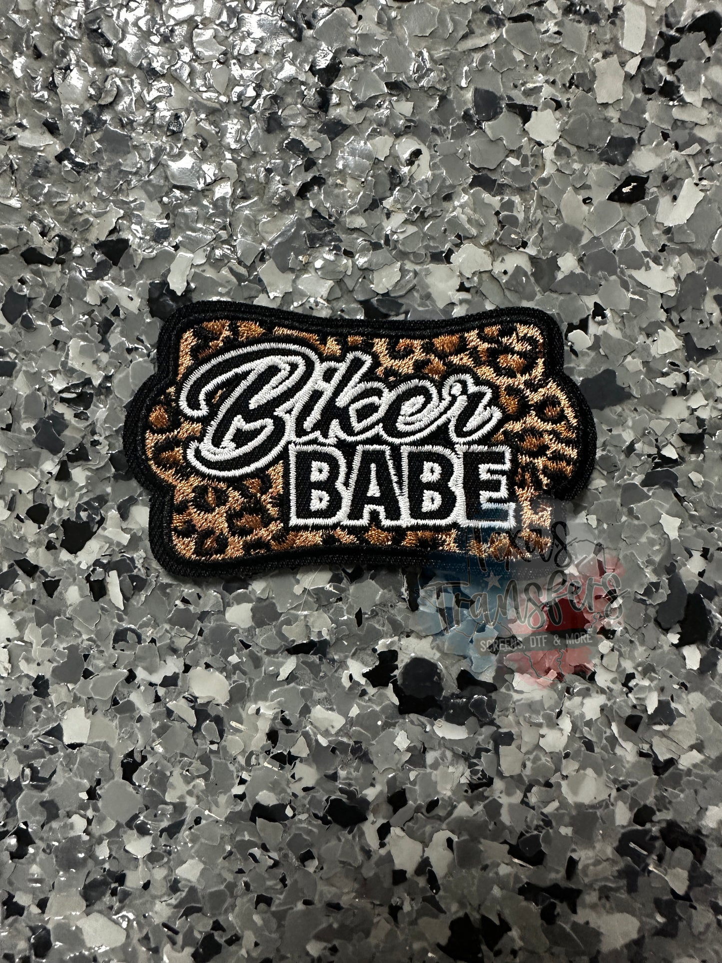 Biker Babe Leopard Iron-On PATCH - Texas Transfers and Designs