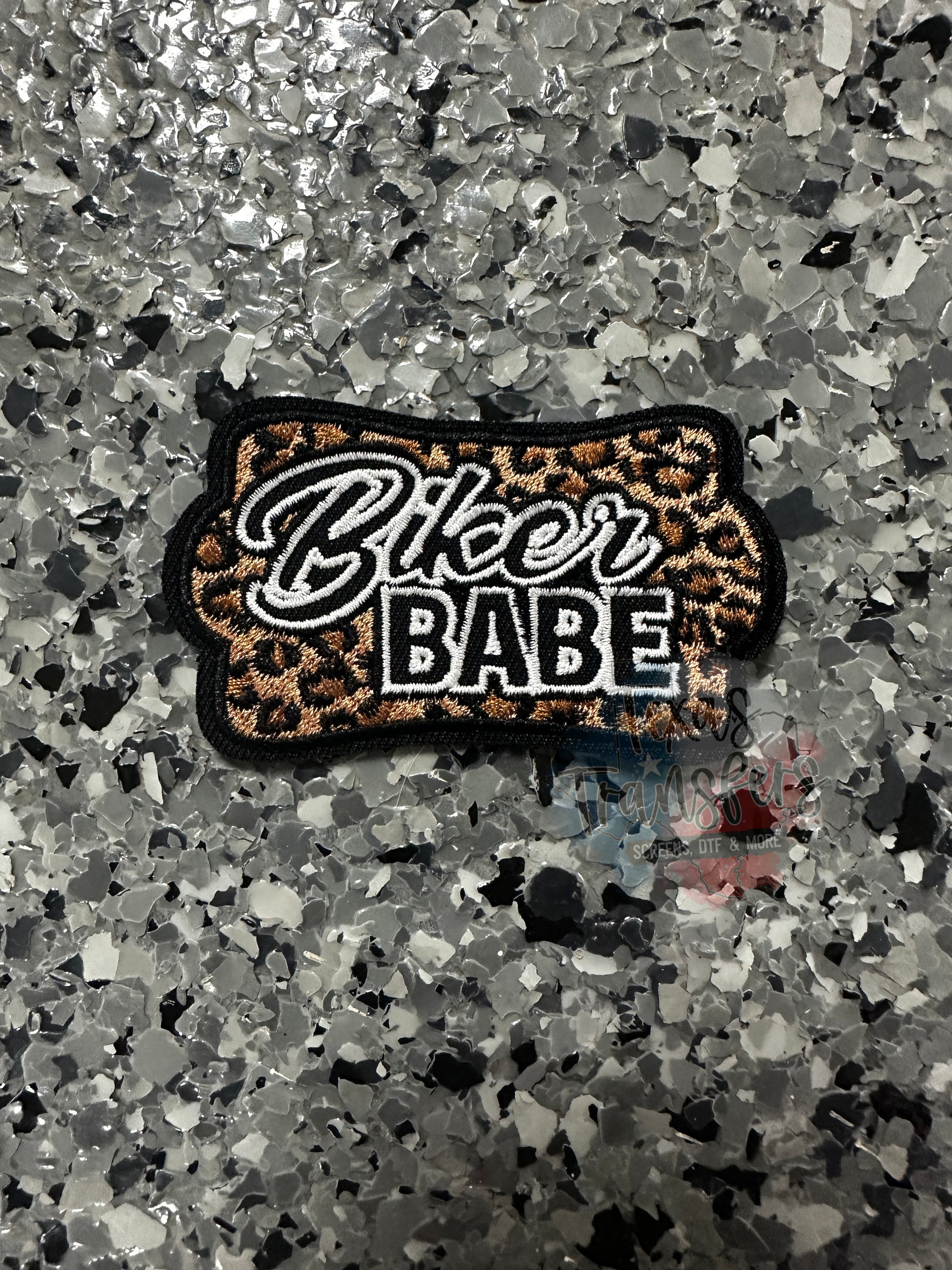 Biker Babe Leopard Iron-On PATCH - Texas Transfers and Designs