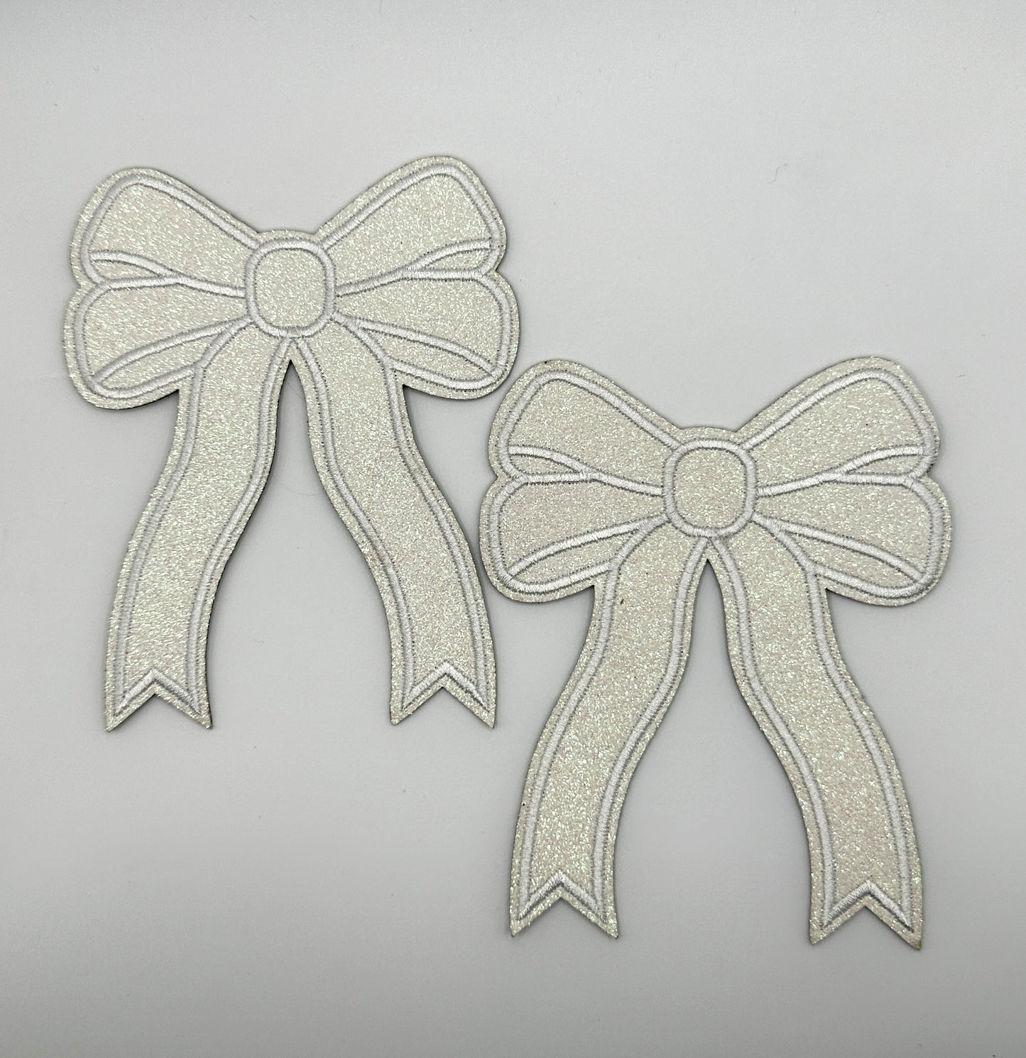 White Glitter 4.5" Bow Set Iron-On PATCH - Texas Transfers and Designs