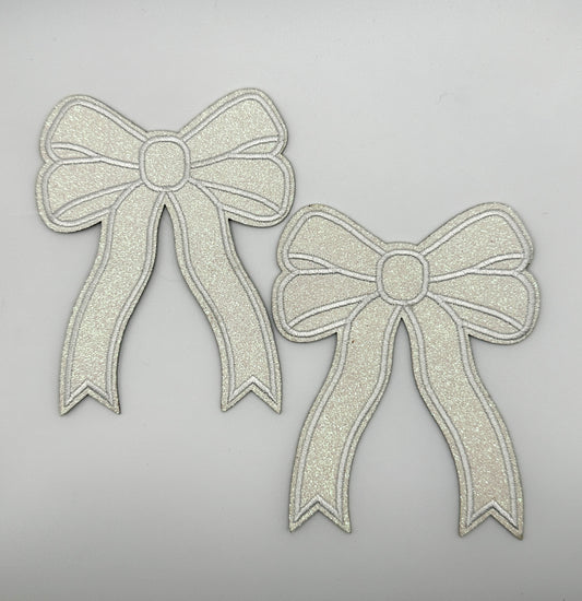 White Glitter 4.5" Bow Set Iron-On PATCH - Texas Transfers and Designs