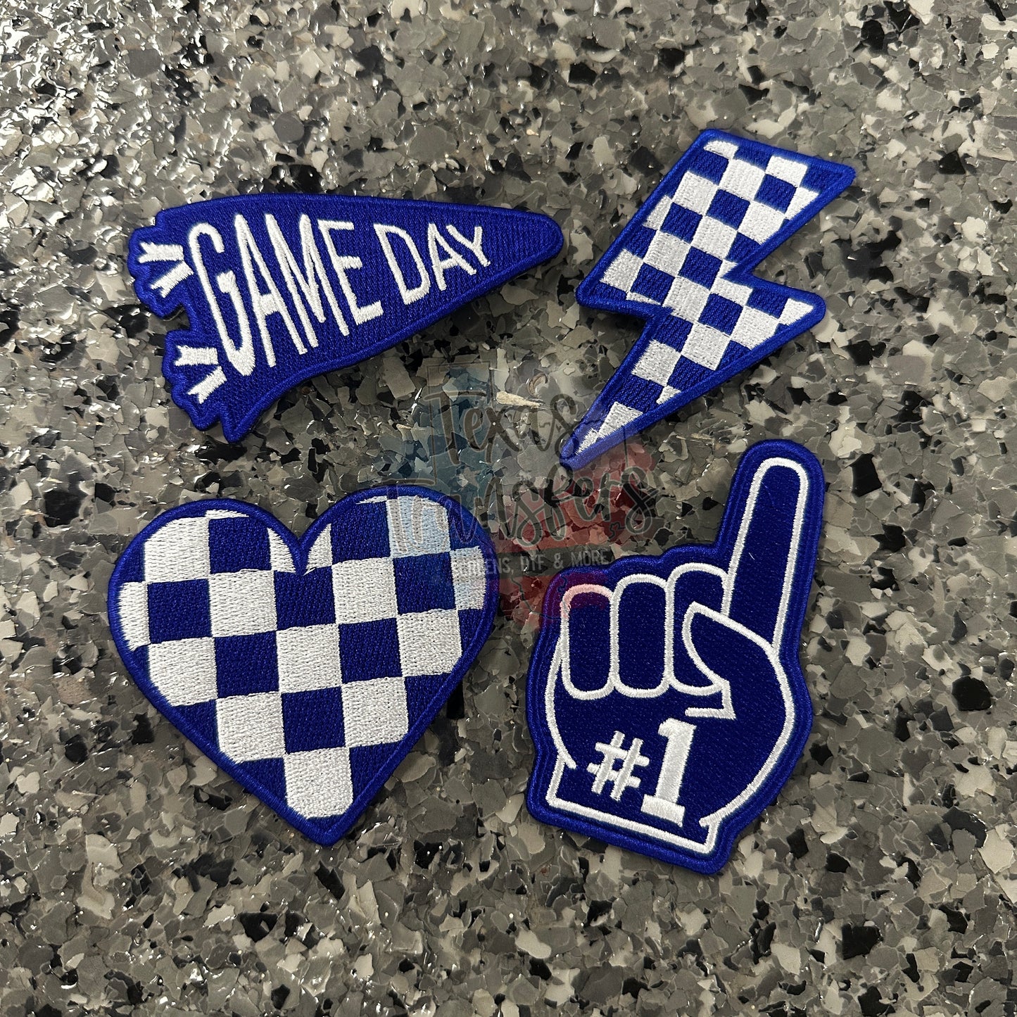 Royal Blue Team/Checker Iron-On Patches - Texas Transfers and Designs