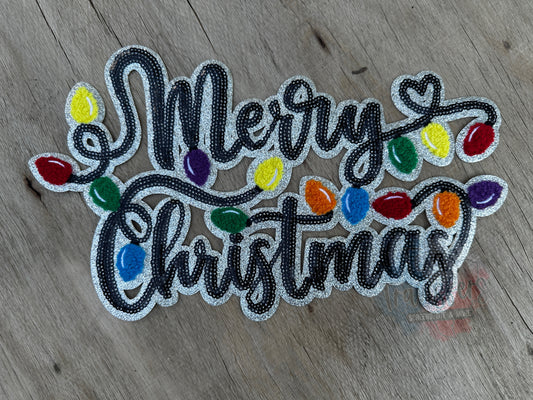 Merry Christmas Sequin XL Iron-On Patch - Texas Transfers and Designs