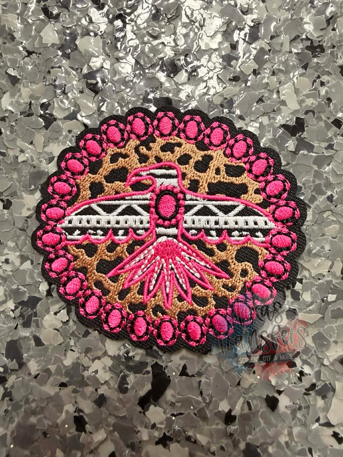 Leopard and Aztec Firebird Iron-On Patch - Texas Transfers and Designs