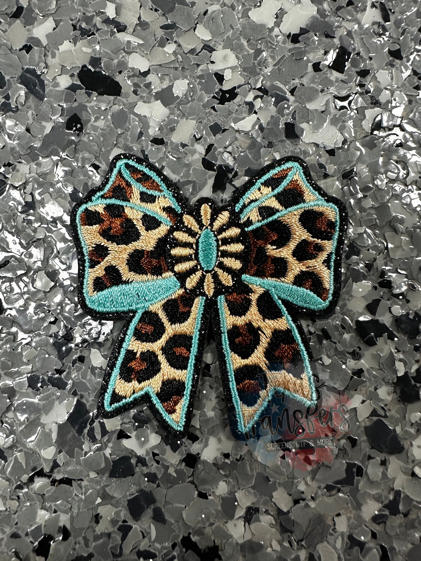 Leopard and Turquoise Bow Iron-On Patch