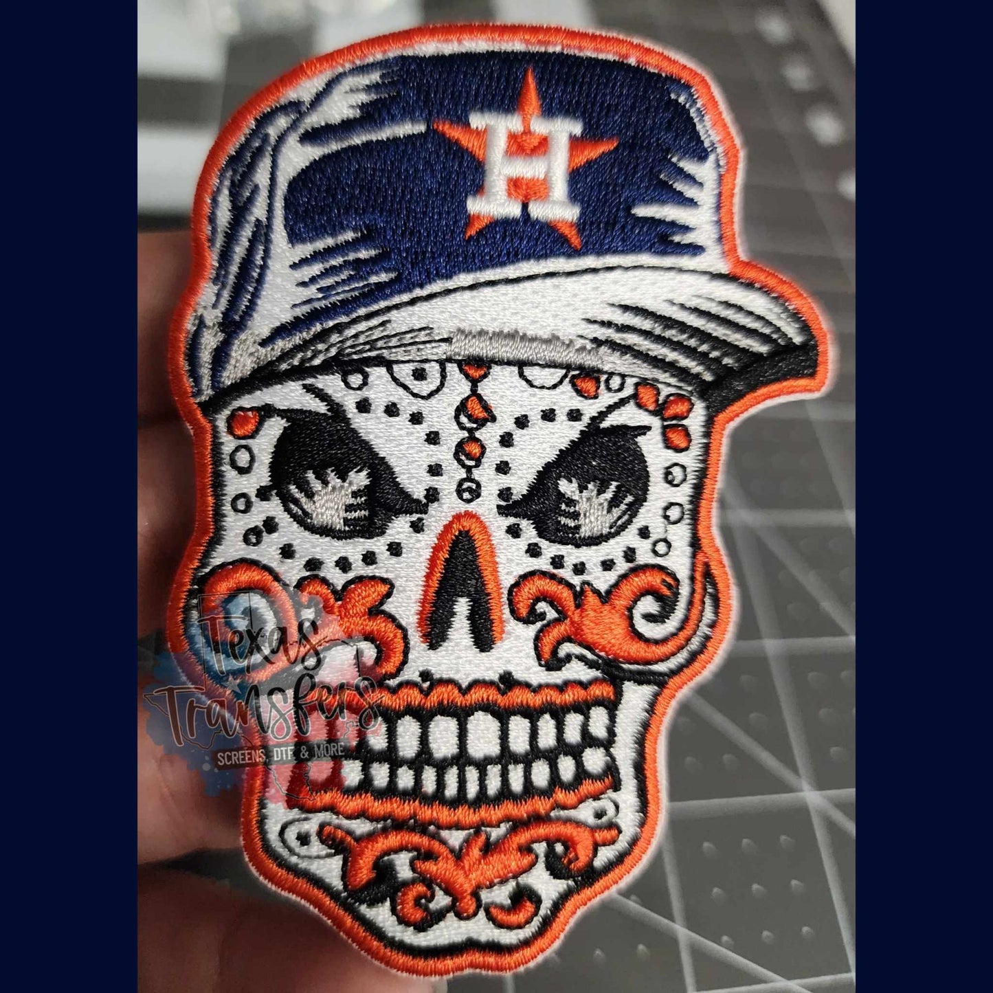 Houston Sugar Skull Iron on Patch - Texas Transfers and Designs
