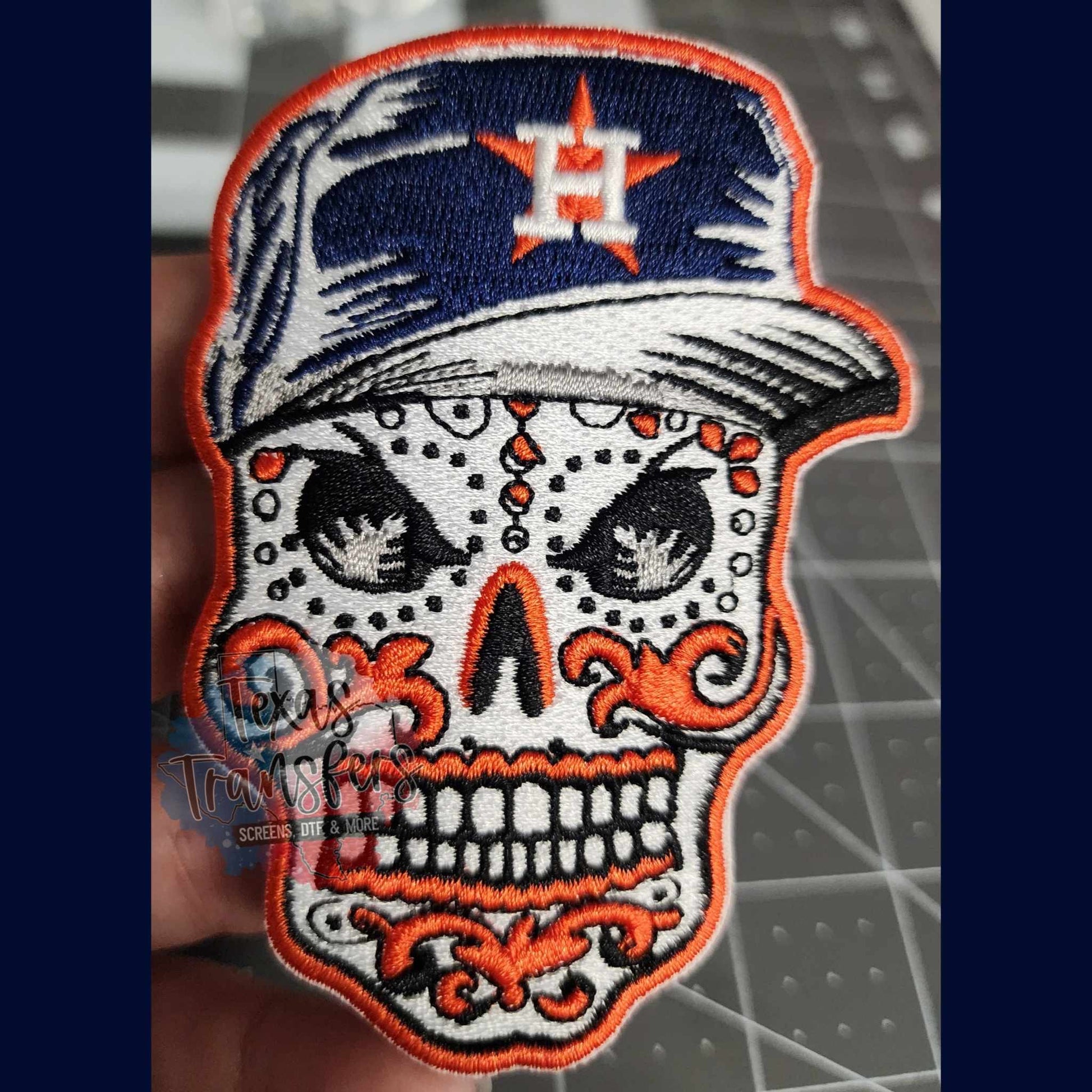 Houston Sugar Skull Iron on Patch - Texas Transfers and Designs