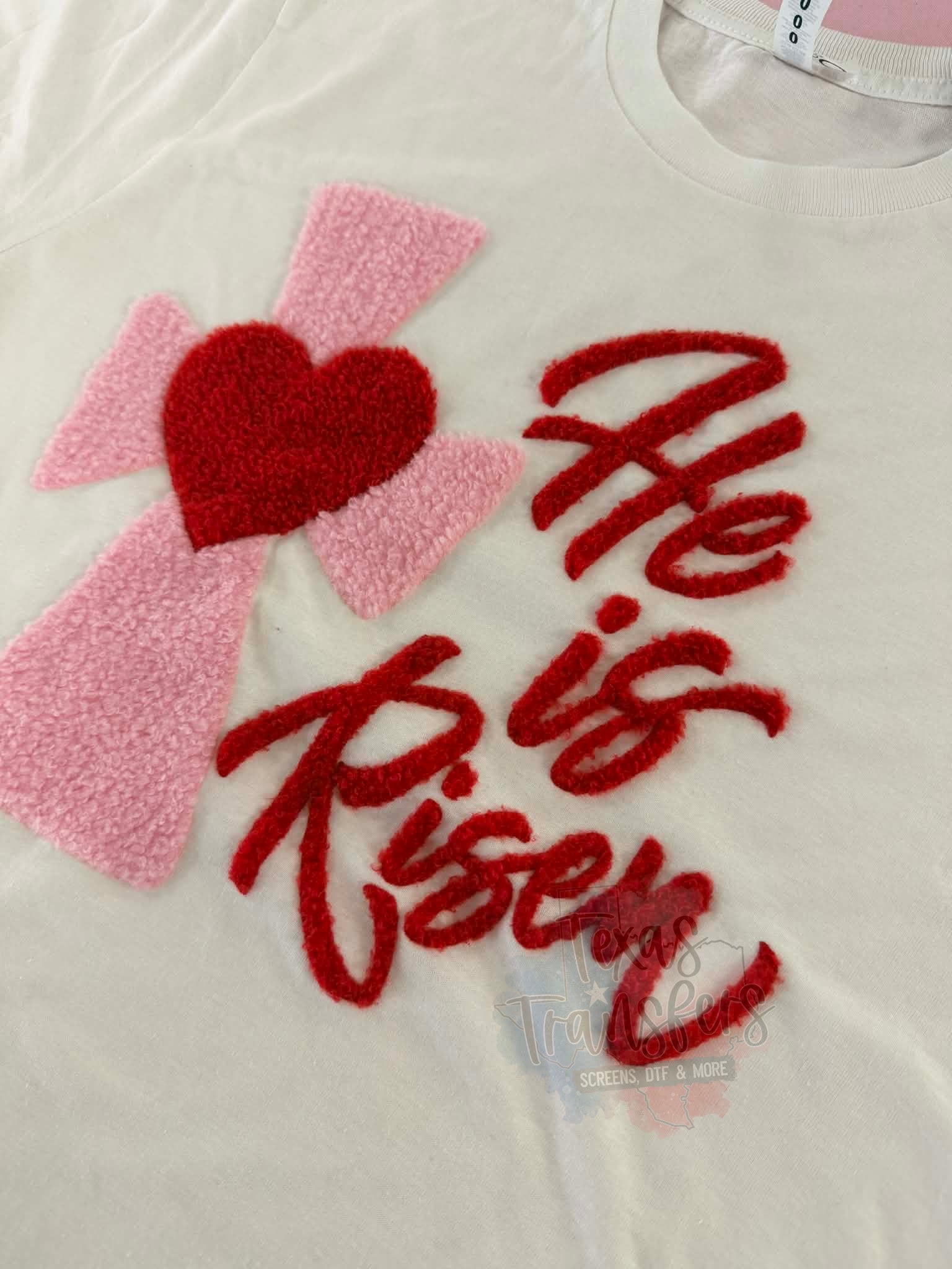 He is Risen Cross Fluffy Fuzzy XL Iron-On Patch - Texas Transfers and Designs