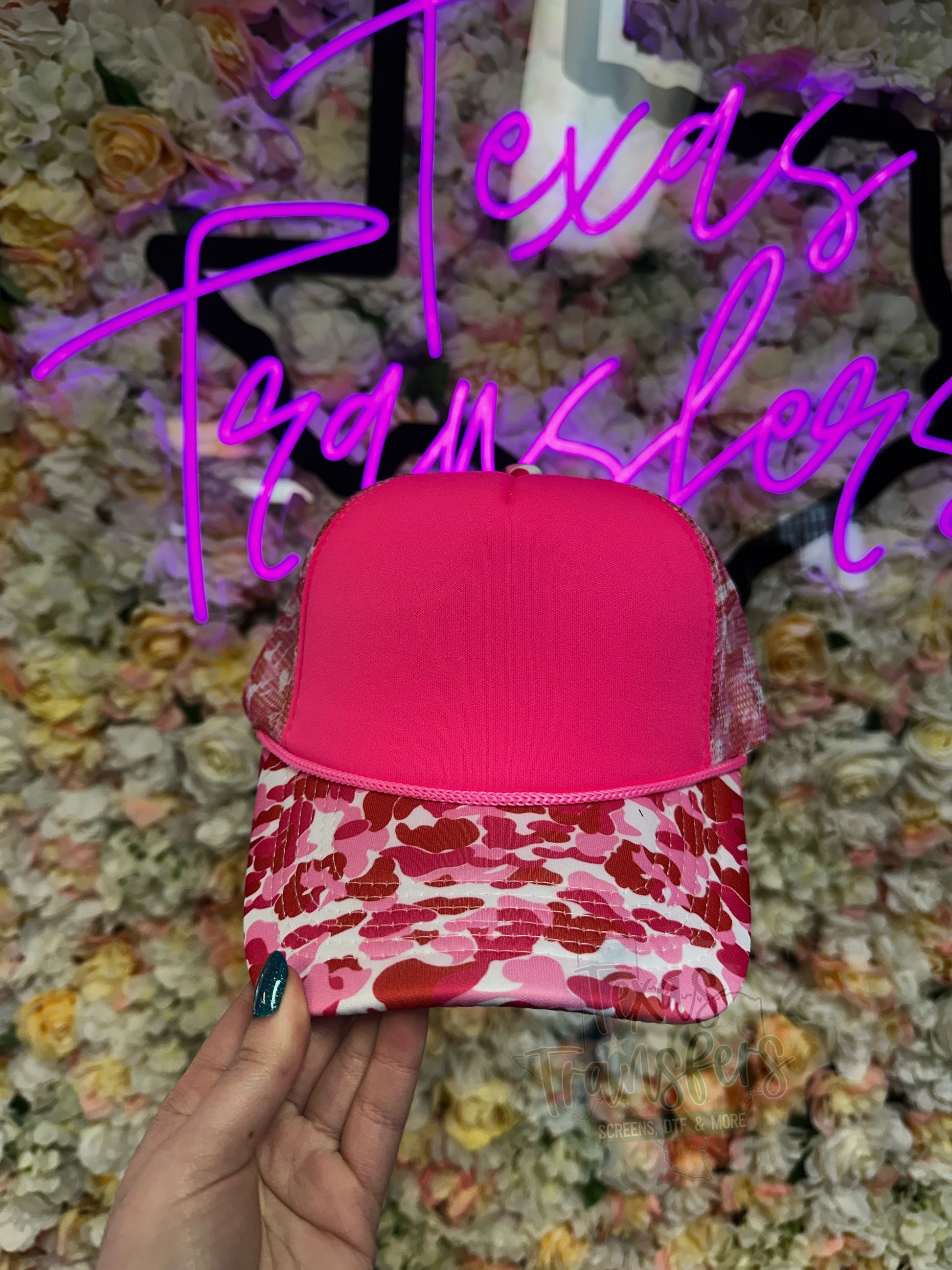 Pink/Red Camo Trucker Hat - Texas Transfers and Designs
