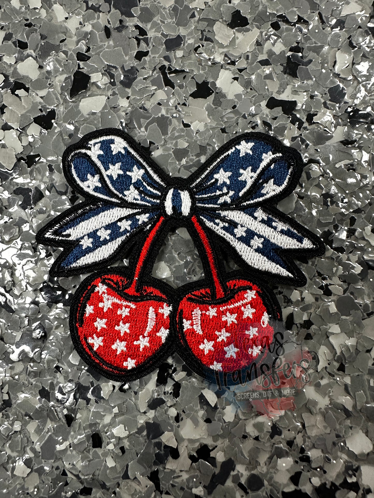 Stars and Stripes Cherry Bow Iron-On Patch